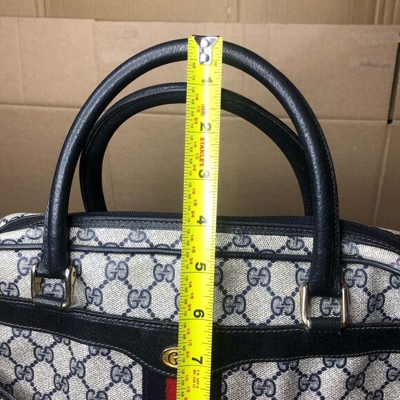 GUCCI GG Supreme Navy Leather Ophidia Sherry Line Coated Canvas Travel Work Bag - Picture 13 of 17